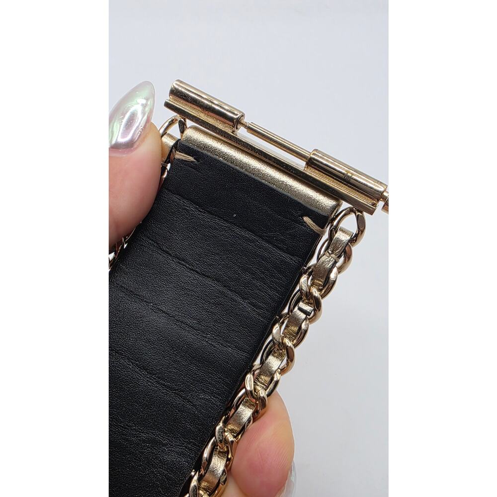 Chanel Gold-tone Leather Interlocking CC Wide Bracelet - Picture 10 of 16
